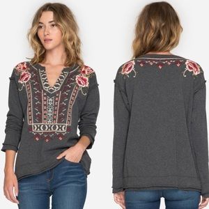 Johnny Was Issoria Popver Floral Signature Embroidered Cotton Sweatshirt Size XL